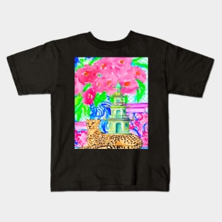 Watercolor pagoda and cheetah Kids T-Shirt